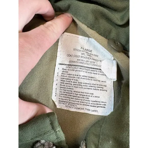 Vintage 80s US Army Military Field Jacket Mens XL Green Cold Weather Coat Combat - Picture 7 of 9